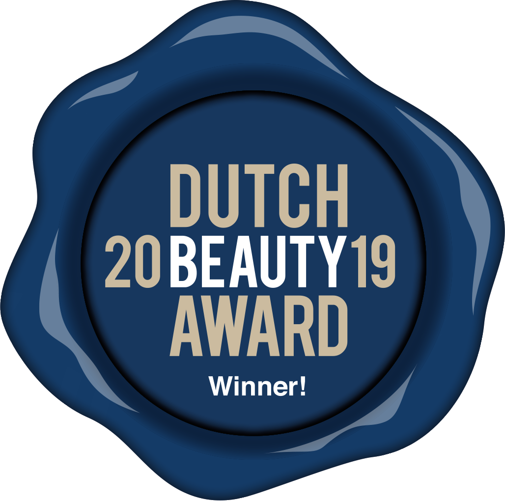 Blue wax seal stamp with 'Dutch Beauty 2019 Award Winner!' text